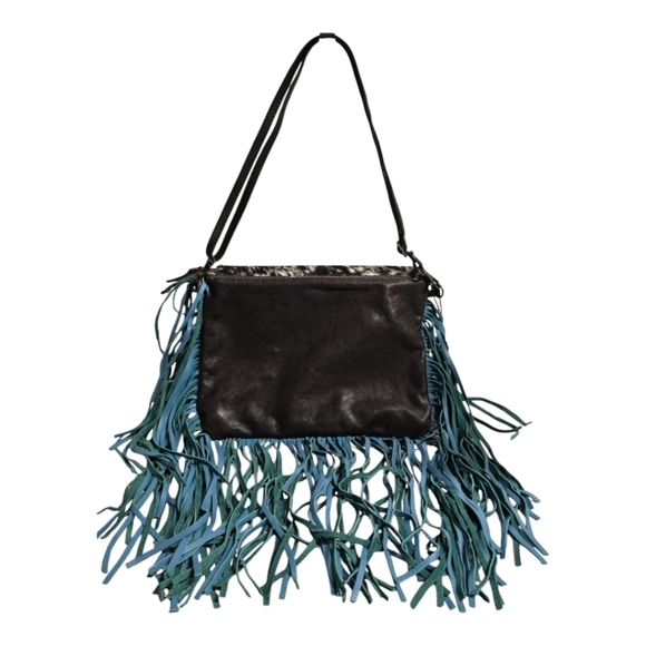 NWT Myra Effervescence Leather And Hair-On Tooled Turquoise Shoulder Bag - Picture 6 of 16